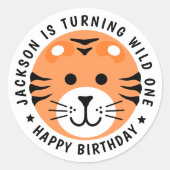 タイガーワイルドワンジャングルサファリアニマル子供の誕生日 ラウンドシール (正面)