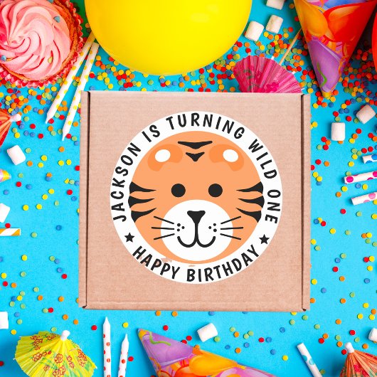 タイガーワイルドワンジャングルサファリアニマル子供の誕生日 ラウンドシール