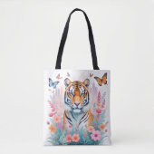 タイガーヴィンテージ動物自然林ジャングルの花 トートバッグ (正面)