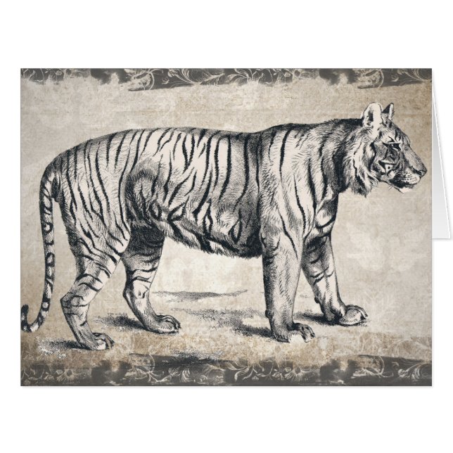 タイガーヴィンテージ野生動物グランジ装飾品 (正面横)