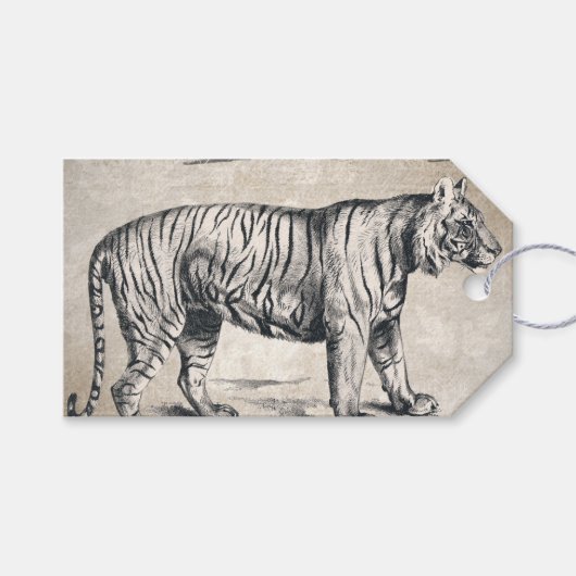 タイガーヴィンテージ野生動物グランジ装飾品 ギフトタグ (正面(横))