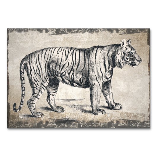 タイガーヴィンテージ野生動物グランジ装飾品 テーブルナンバー (正面)