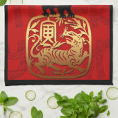 タイガー中国のカスタム〔占星術の〕十二宮図誕生日KT キッチンタオル (折り畳み)