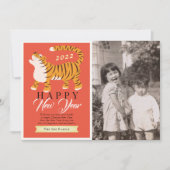 タイガー中国の新年2022赤い休日のフォトカード 招待状 (正面)