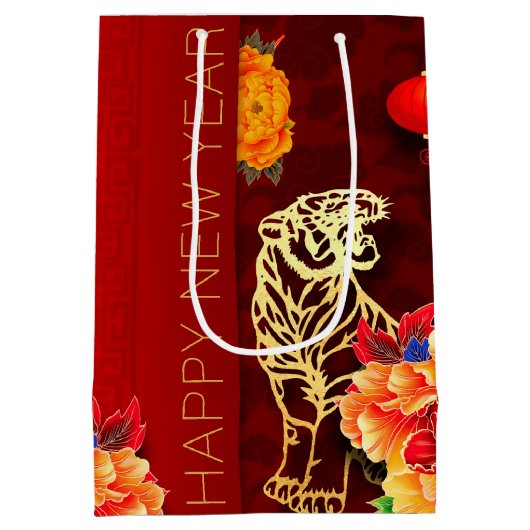 タイガー中国の紙カット牡丹2022 MGB1 ミディアムペーパーバッグ (裏面)