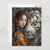 タイガー中国の〔占星術の〕十二宮図芸術の女の子 ポストカード (正面/裏面)