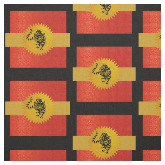 タイガー中国の〔占星術の〕十二宮図 |赤、金ゴールド、黒 ファブリック (見本)