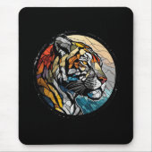 タイガー動物ポートレートステンドグラス野生生物フリー マウスパッド (正面)