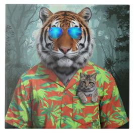 タイガー及び虎猫装飾瓦 タイル