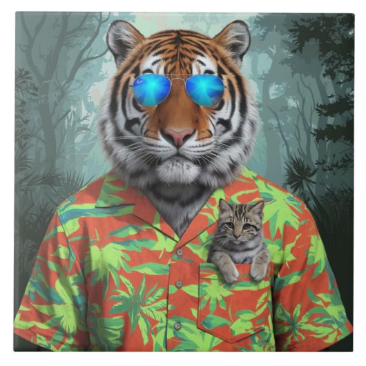 タイガー及び虎猫装飾瓦 タイル (正面)