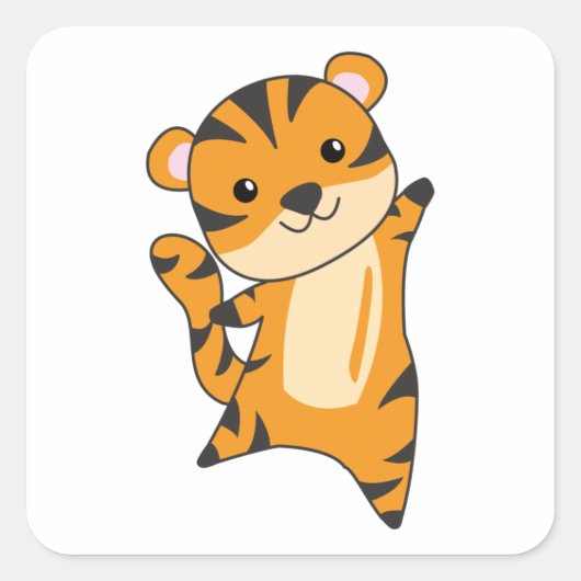 タイガー大きな猫かわいい子供へ動物 スクエアシール (正面)