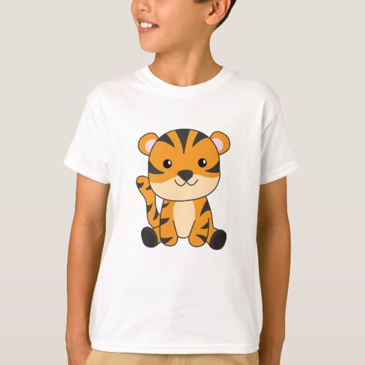 タイガー大きな猫かわいい子供へ動物 Tシャツ (正面)