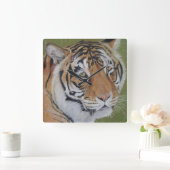 タイガー大きな猫現実主義者ポートレート野生生物 スクエア壁時計 (ホーム)