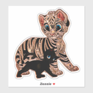 タイガー子猫かわいいメタリックな風刺漫画 シール