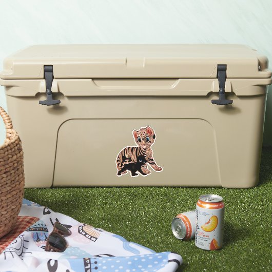 タイガー子猫かわいいメタリックな風刺漫画 シール (クーラー)