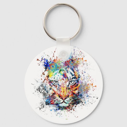 タイガー抽象芸術ア絵画ート キーホルダー (正面)