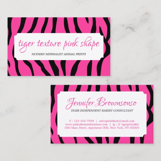 タイガー振りかけるテクスチャピンクのシェイプフレーム 名刺 (正面/裏面)