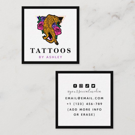 タイガー日本のイラストレーションタトゥーアーティストはっきりした スクエア名刺 (正面/裏面)
