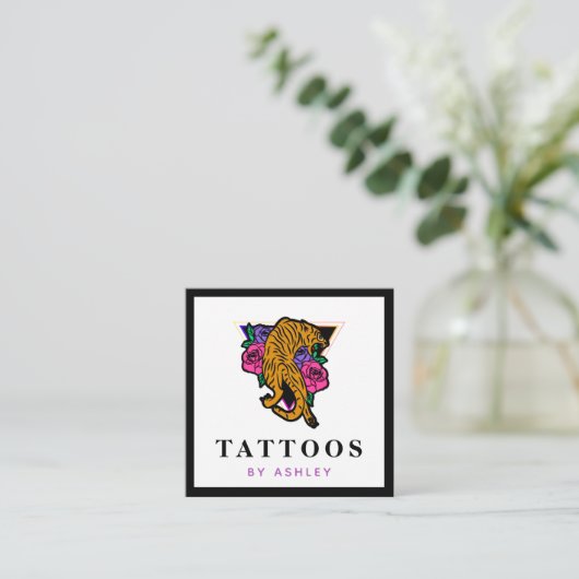 タイガー日本のイラストレーションタトゥーアーティストはっきりした スクエア名刺 (スタンド正面)