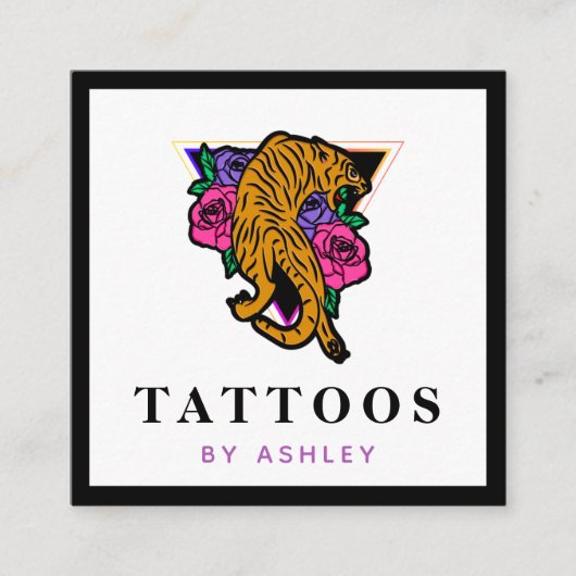 タイガー日本のイラストレーションタトゥーアーティストはっきりした スクエア名刺 (正面)