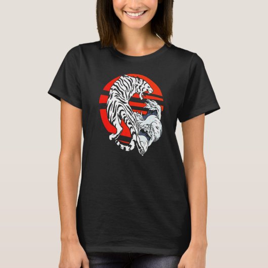タイガー日本のウェーブプレデター野生動物野原J Tシャツ (正面)