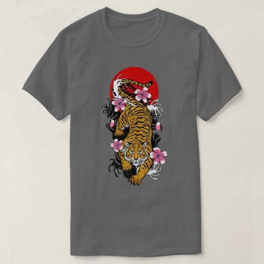 タイガー日本のジャパン国旗のさくらんぼ桜 Tシャツ (デザイン正面)
