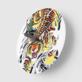 タイガー日本のタトゥーデザイン ラウンド壁時計 (傾斜)