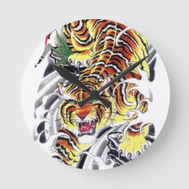 タイガー日本のタトゥーデザイン ラウンド壁時計