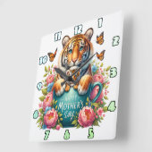 タイガー母：ベビー、花、母の日 スクエア壁時計 (傾斜)