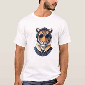 タイガー着用フード付きスウェットシャツおもしろいクール動物キャラクター Tシャツ