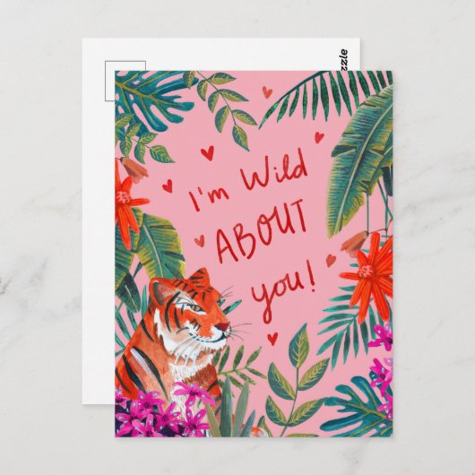 タイガー私はあなたがピンクバレンタインデーのカードについてワイルド ポストカード (正面/裏面)