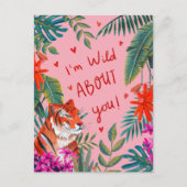 タイガー私はあなたがピンクバレンタインデーのカードについてワイルド ポストカード (正面)