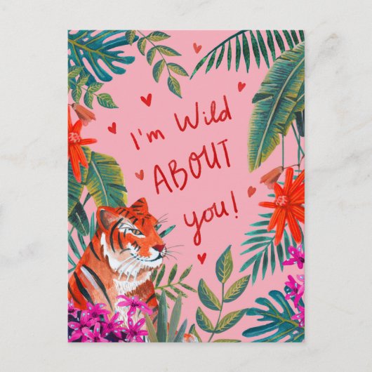 タイガー私はあなたがピンクバレンタインデーのカードについてワイルド ポストカード (正面)