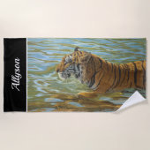 タイガー絵を描スイミング | DIY名 |黒 ビーチタオル (正面)