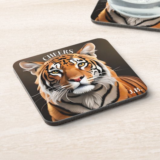 タイガー芸術的ポートレート大きな猫コースター コースター (左側)