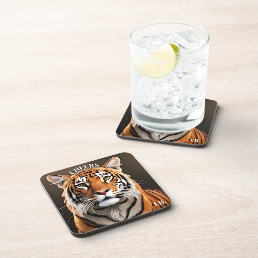 タイガー芸術的ポートレート大きな猫コースター コースター (右側)