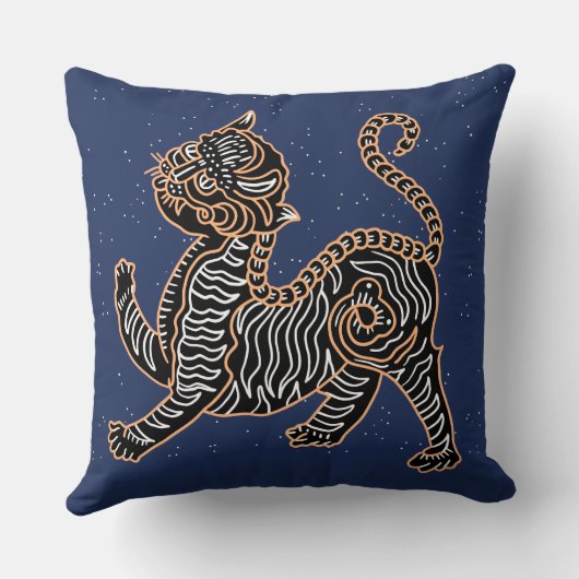 タイガー華美ナイトスターズフォークアートデザイン クッション (裏面)