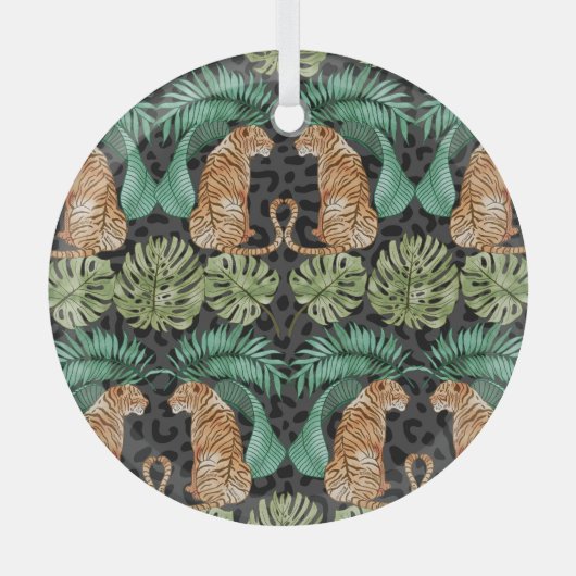 タイガー葉の:水の色ジャングルシームレス。 ガラスオーナメント (正面)