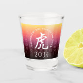 タイガー虎赤金ゴールド中国の〔占星術の〕十二宮図月記号 ショットグラス (正面)