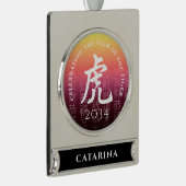 タイガー虎赤金ゴールド中国の〔占星術の〕十二宮図月記号 シルバープレートバナーオーナメント (右)