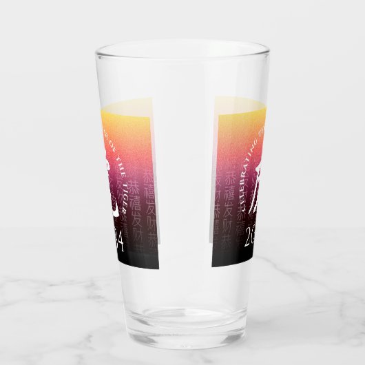 タイガー虎赤金ゴールド中国の〔占星術の〕十二宮図月記号 タンブラーグラス (右)