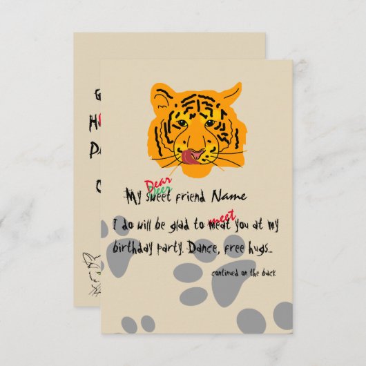 タイガー誕生日パーティーのカスタマイズ 招待状 (正面/裏面)