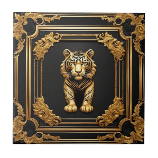 タイガー金ゴールドと黒い装飾枠 タイル (正面)