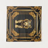 タイガー金ゴールドと黒い装飾枠 タペストリー (正面(横))