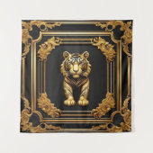 タイガー金ゴールドと黒い装飾枠 タペストリー (正面)