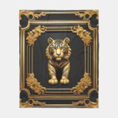 タイガー金ゴールドと黒い装飾枠 フリースブランケット (正面)