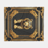 タイガー金ゴールドと黒い装飾枠 フリースブランケット (正面(横))