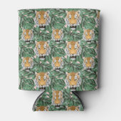 タイガー顔とジャングル葉 缶クーラー (正面)