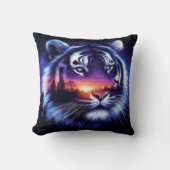 タイガー顔と風光明媚な夕日の風景 クッション (正面)