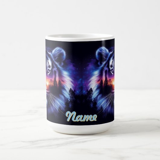 タイガー顔と風光明媚な夕日の風景 コーヒーマグカップ (中央)